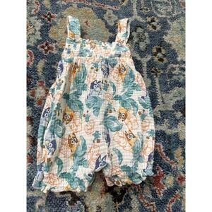 Bluey Romper Girls 3-6m White Blue Bingo Gauze Bubble EUC